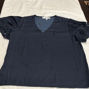 Chelsea & Theodore Midnight Blue Blouse with Eyelet Sleeves